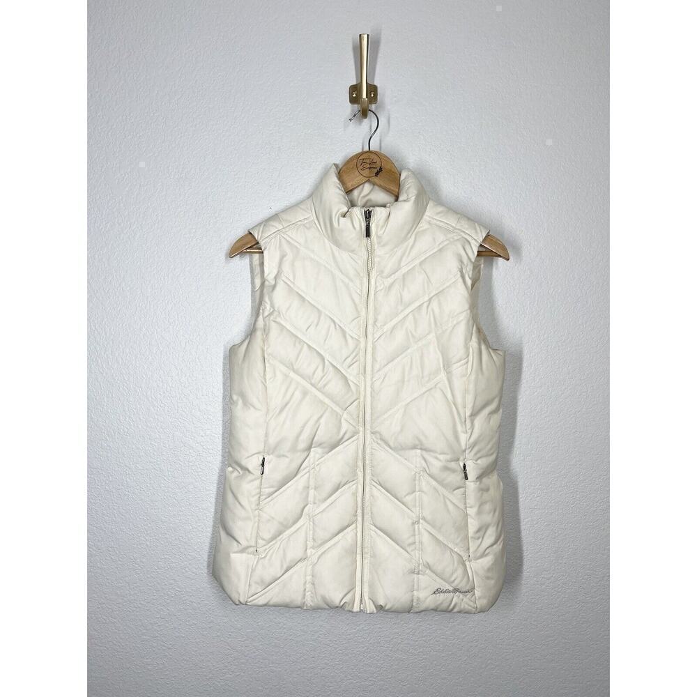 Eddie Bauer Womens Premium Goose Down Vest Small S Ivory